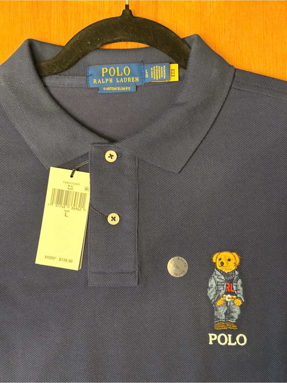Polo by Ralph Lauren Navy Bear Polo Shirt with Embroidered Bear